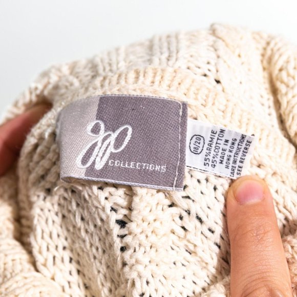 Vintage Cable Knit Sweater Turtleneck Ivory Floral Size 18/20 - Picture 3 of 3